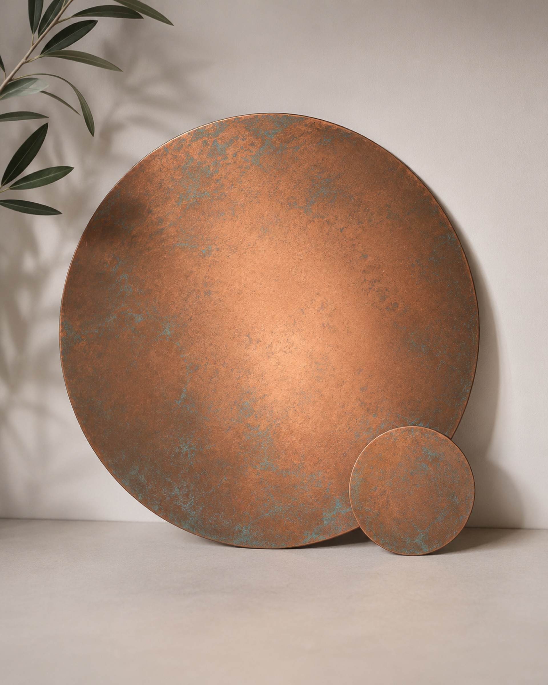 Aged copper placemat and matching coaster